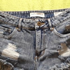 BULLHEAD high waisted destroyed fringe shorts